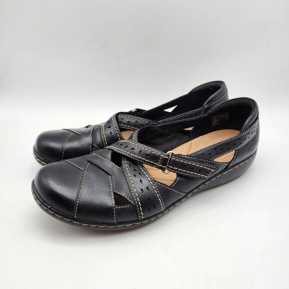 Clarks Bendables Ashland Spin Q Shoes Size 11 Black Leather Comfort Closed Toe - Picture 2 of 13